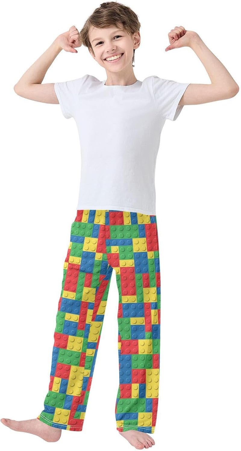 FLildon Boy's Pajama Pants 6-14 Years Elastic Waist Lounge Pajama Pants, Building Blocks - Image 2